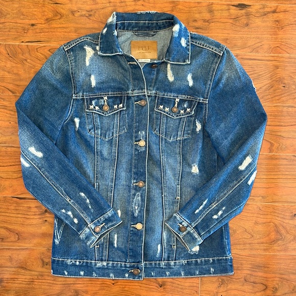 BBJ Total Destruction Oversized Denim Dark Wash Distressed Jean Jacket - Picture 1 of 9